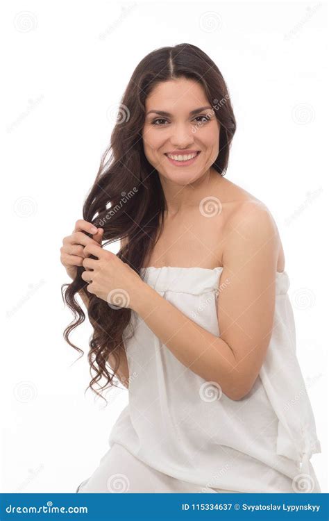 Pretty Brunette Woman Wearing White Dress Stock Image Image Of Style