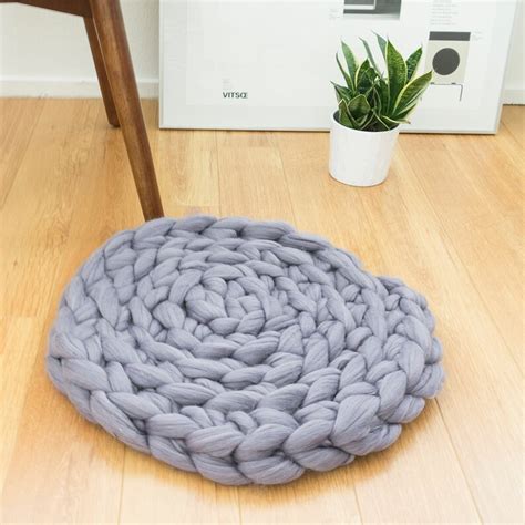 Chunky Knitted Circular Rug Hand Knit Crochet Bulky Etsy