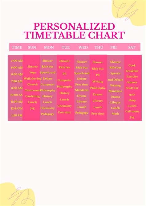 FREE Timetable Template - Download in Word, Google Docs, Excel, PDF ...
