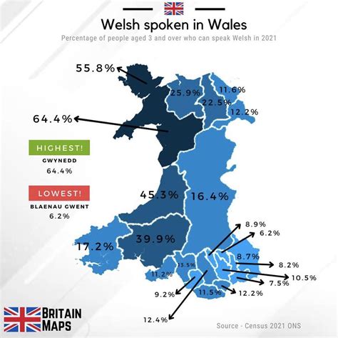 % of Population who speak Welsh in Wales as of 2021 : r/MapPorn