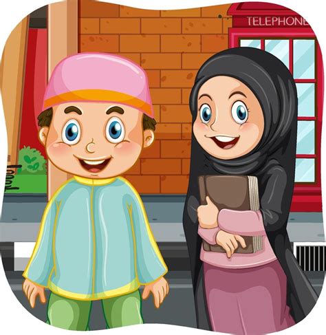 Muslim Sister And Brother Cartoon Character 2007490 Vector Art At Vecteezy