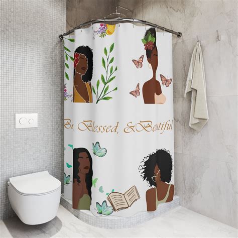 Black Women Shower Curtain Housewarming Gift Butterfly Shower Curtain