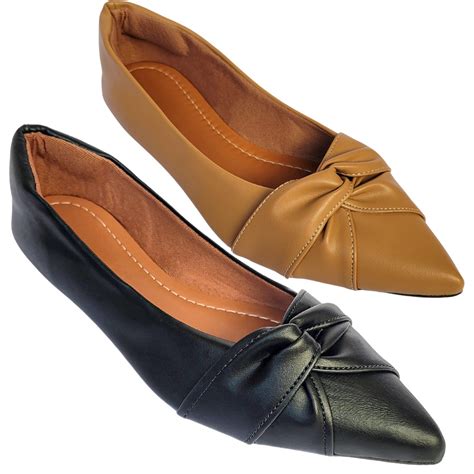 Kit Pares Sapatilha Feminina Bico Fino Casual Confortável Preta e Nude Amarração Shopee Brasil