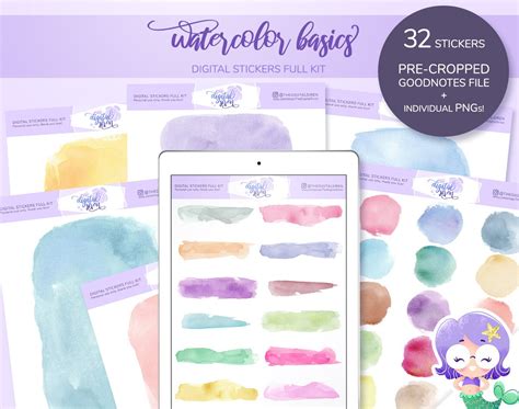 Watercolor Basics Digital Stickers Full Kit Real Watercolour Etsy