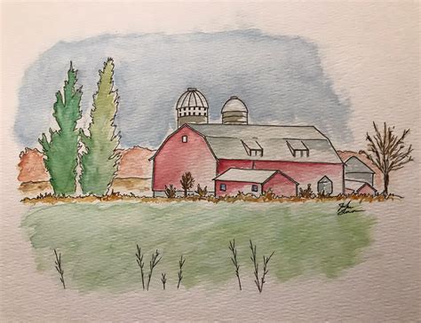 My depiction of the classic Wisconsin farm in fall (watercolor) : r