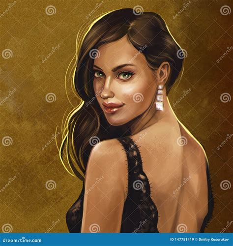 Brunette In Black Lace Dress Stock Illustration Illustration Of Background Light 147751419