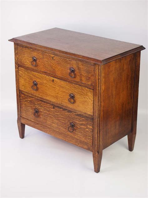 Small Edwardian Arts Crafts Oak Chest Of Drawers