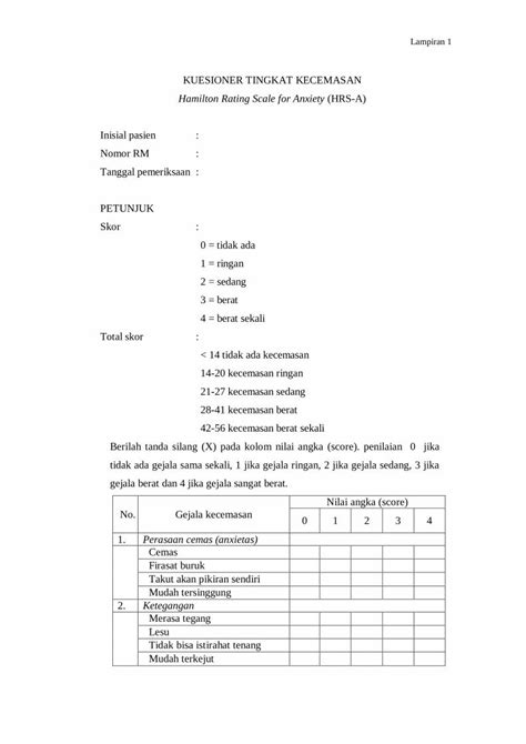 PDF KUESIONER TINGKAT KECEMASAN Poltekkes Tjk Ac Id DOKUMEN TIPS