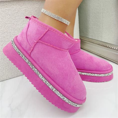 Lemonade Sparkly Trim Platform Ultra Mini Snugg Boots Hot Pink SHOES From Lemonade UK