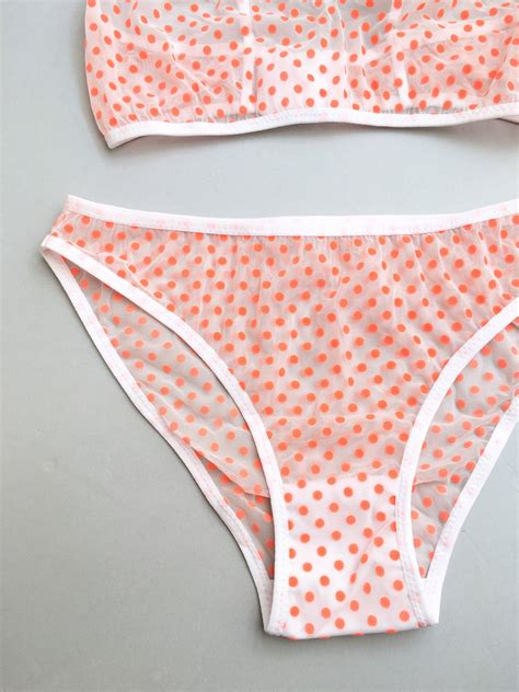 Limited Orange Polka Dot Mesh Lingerie Set Sexy Underwear Etsy