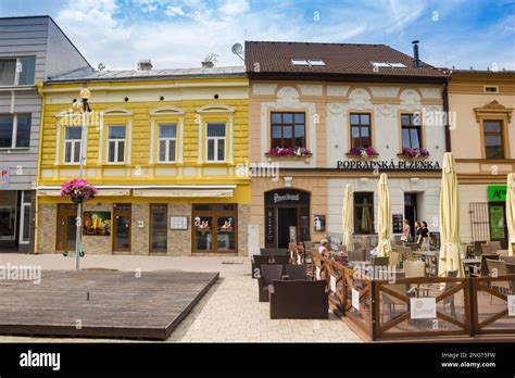 Cafe On The Market Square Of Historic City Poprad Slovakia Stock Photo