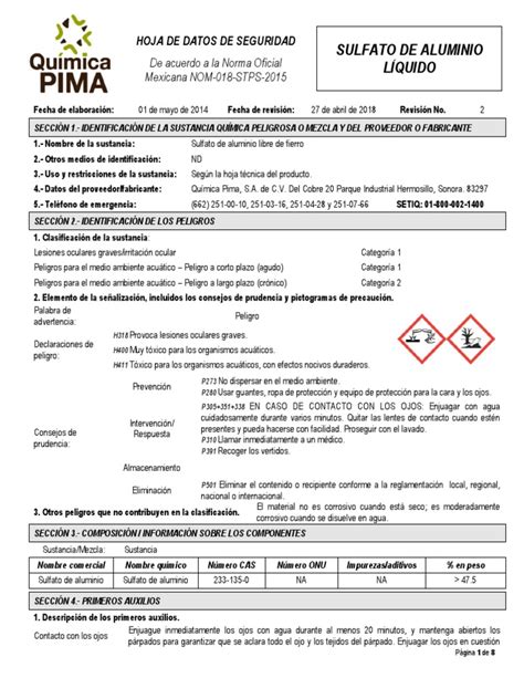 Sulfato de Aluminio Líquido (HDS-SGA) | PDF | Agua | Aluminio