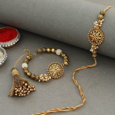 Buy Send Antique Pearl Bhaiya Bhabhi Rakhi Online Igp J