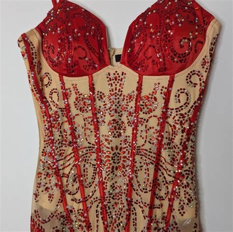 Banjul Dresses Nwot Banjul Nude And Red Embellished Dance Costume