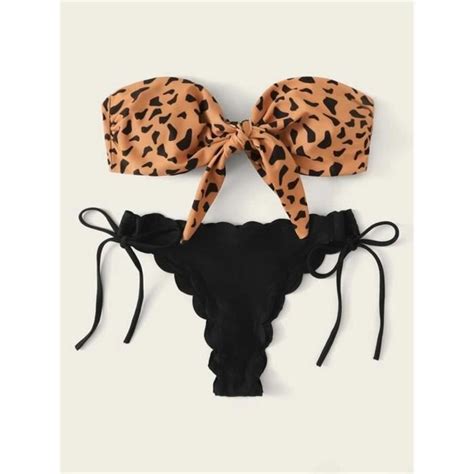 MAILLOT DE BAIN Plage Bikini femme Sexy avant à lacets cravate sans bretelles léopard