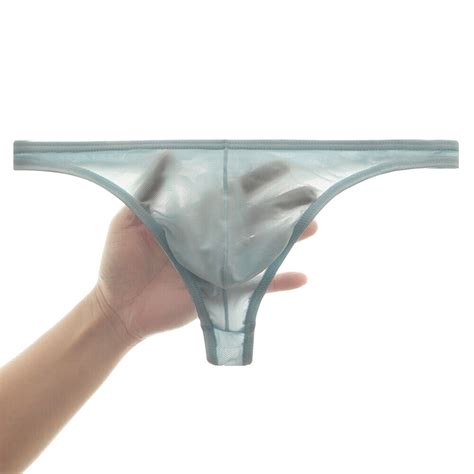 Mens Ice Silk Briefs G String Thongs Sexy Sheer Underwear T Back Bikini Panites EBay