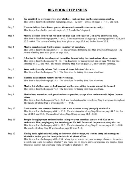Aa Big Book Cheat Sheet
