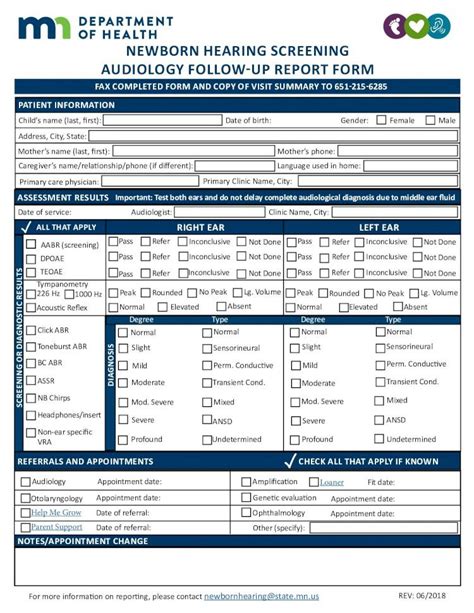 Pdf Newborn Hearing Screening Audiology Follow Up Report Form