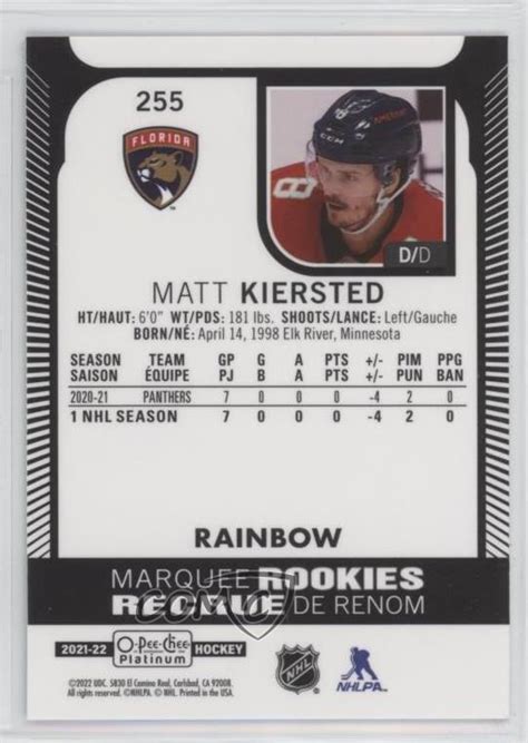 2021 22 O Pee Chee Platinum Marquee Rookies Rainbow Matt Kiersted 255