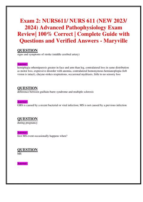 Exam 2 NURS611 NURS 611 NEW 2023 2024 Advanced Pathophysiology