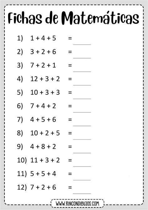 Fichas de Ejercicios de Sumas Fichas de Matemáticas