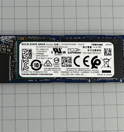 Toshiba KXG60ZNV256G XG6 256GB M.2 NVMe PCIE SSD DP/N 03VFCP ...