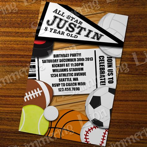 Sports Birthday Invite Invitation Party By ShimmeringLionStudio