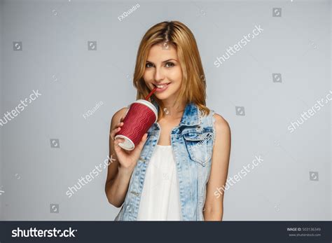 Portrait Cute Blonde Female Denim Jacket Stock Photo 503136349 Shutterstock