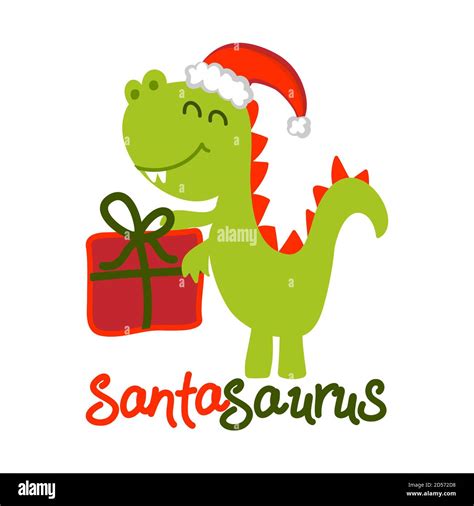 Santa Saurus Cute T Rex Dinosaur Design With Xmas Gift Funny Hand