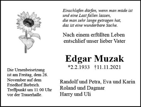 Traueranzeigen Von Edgar Muzak Vrm Trauer De