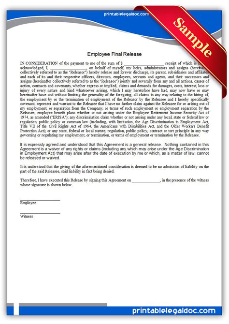 printable final release employee form generic