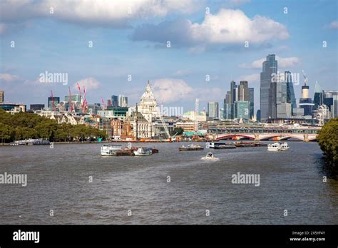 London River Thames And City Of London With High Rise Office And