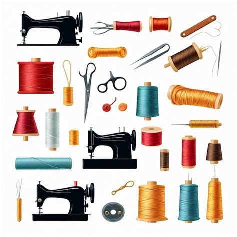 Premium Vector A Collection Of Sewing Supplies Including A Sewing