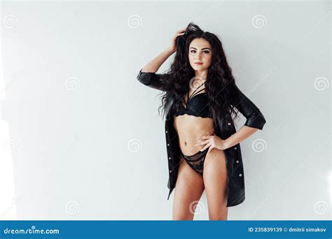 Beautiful Woman Brunette Posing In Black Lingerie Stock Image Image Of Alone Lingerie 235839139
