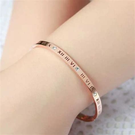 Hollow Roman Numerals Letter Thin Bracelets Stainless Steel Bangles