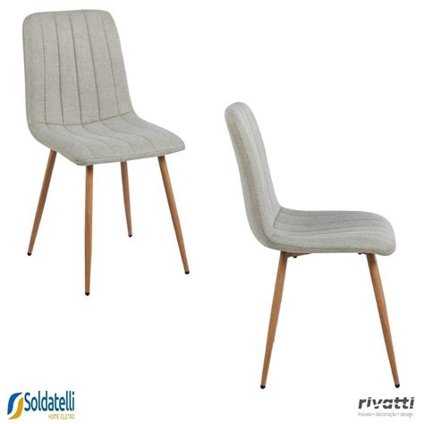 Soldatelli Home EletroKit 2 Cadeiras V1002 Estofada Em Tecido Cinza Base Preta Ou Tecido Nude