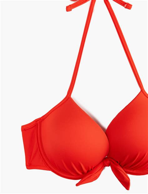 Kırmızı Kadın Fiyonk Detaylı Dolgulu Destekli Push Up Bikini Üstü SAK MM Koton