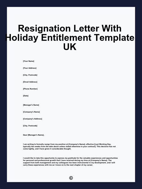 Resignation Letter With Holiday Entitlement Template UK