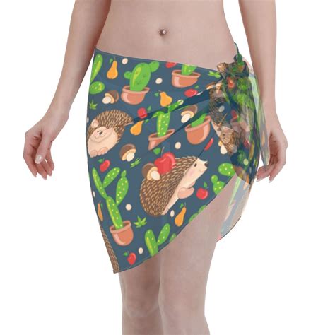 Adobk Cute Hedgehogs Cactus Blue Swimsuit Coverups For Women Beach Bikini Short Skirt For