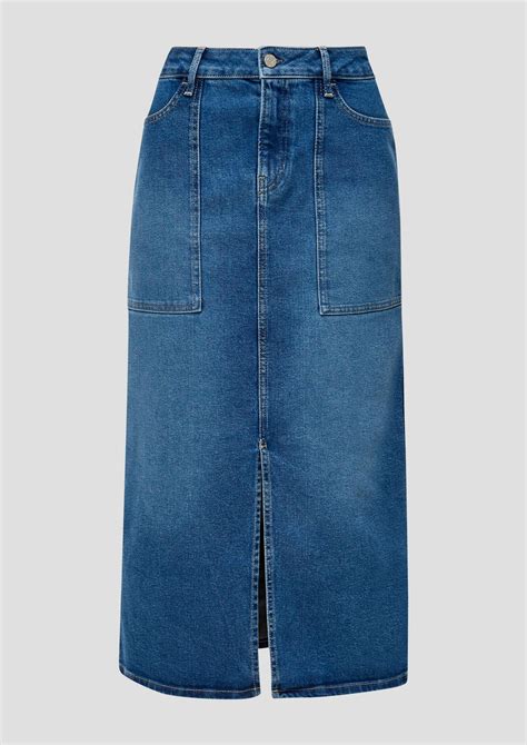 Denim Skirt With A Kick Pleat Blue Soliver