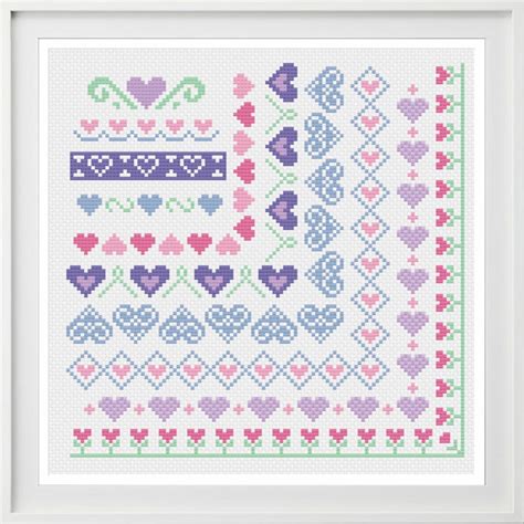 Cross Stitch Borders Pattern Hearts Border Heart Instant Etsy