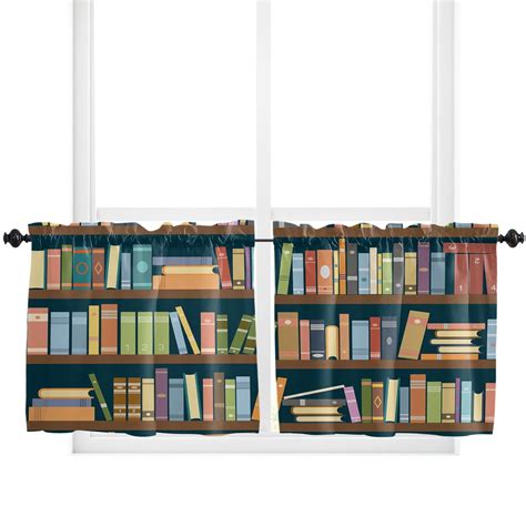 Bookshelf Library Book Curtain For Living Room Kids Bedroom Kitchen Window Curtains Home ...