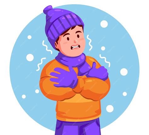 Premium Vector | Boy wearing a winter hat and scarf feels shivering