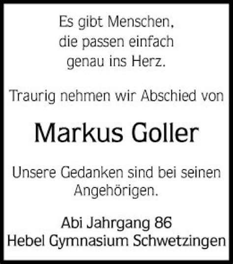 Traueranzeigen Von Markus Goller Trauerportal Ihrer Tageszeitung