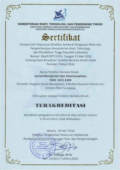 Pdf Sertifikat Akreditasi Jurnal Jurnalmanajemen Petra Ac Id