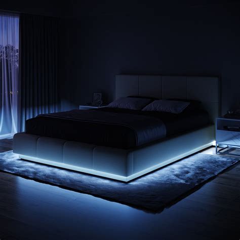 Infinity Bed with Gas Lift and underbed LED in PU leather Floating Bed ...