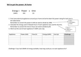 Energy Power Time equation homework | Teaching Resources