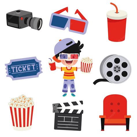 Набор различных элементов кино | Премиум векторы