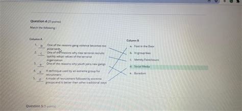 Solved Question 4 25 Points Match The Following Column