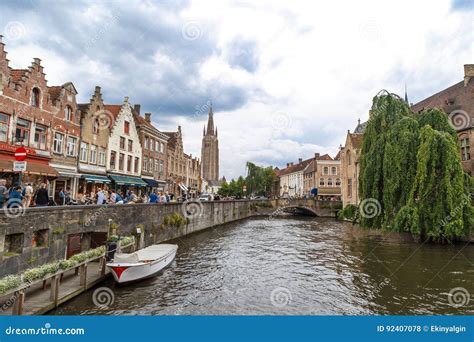 Touristic Boats on Brugge Canal Editorial Stock Photo - Image of ...